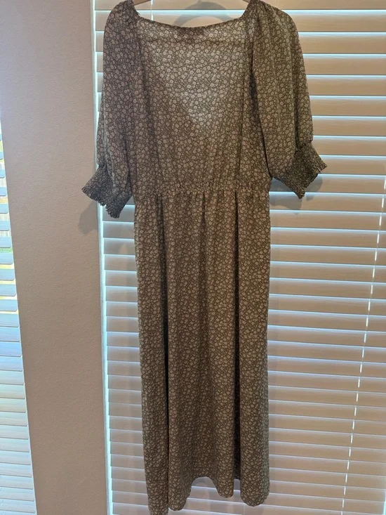 Lulu's Olive Green Floral Midi Dress - Picture 4 of 4